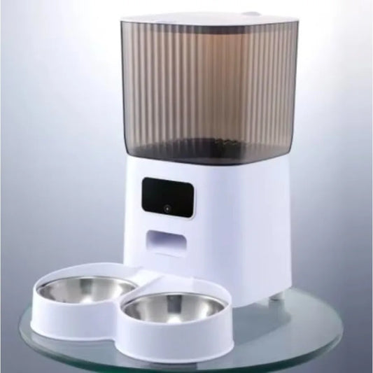 WiFi Automatic Cat Feeder with Double Bowls Smart Pet Food Dispenser for 2 Cats Dogs App Control Scheduled Feeding Portion Cont