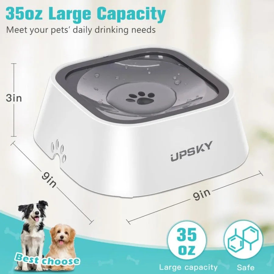 Spill Pet Water Bowl Slow Water Feeder 35oz Feeder Bowl for Dogs and Cats Stainless Steel Gray Leak-Proof Design