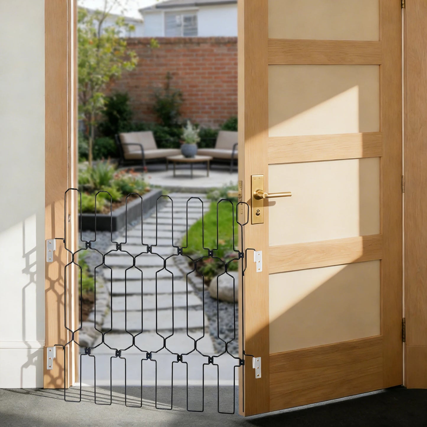 Metal Retractable Pet Fence, 30.7in Height Pet Gate, Pet Playpen With Oversized Ear-shaped Handles And Wide-hole Anchors For Door
