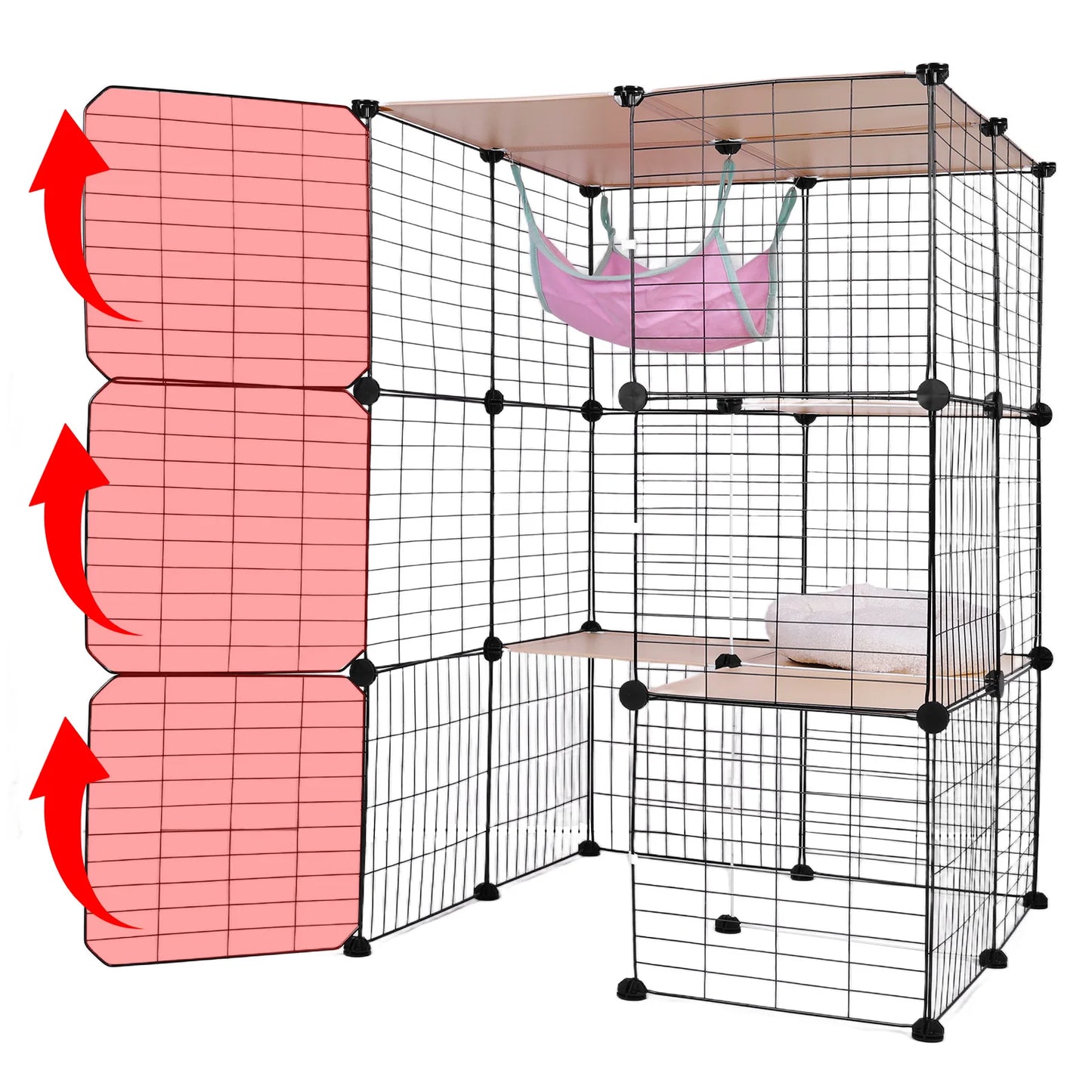 3-Tier Detachable Cat Cage W/ Hammock & Bed Cats Wire Kennel Crate Ideal Large Exercise Place Ideal for 1-3 Cats