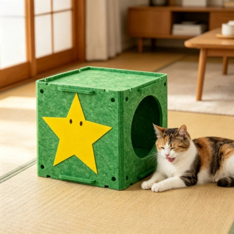 Extra Large Cartoon Cat House All-Season Enclosed Rabbit Hutch with Cat Cabinet Bed for Indoor Cats And Small Rabbits