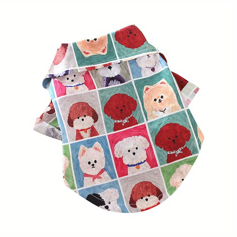 Small Dog Shirt for Teddy Bichon, Lightweight Breathable Plaid Cartoon Pet Clothes, Stylish Puppy Outfit XS-XL