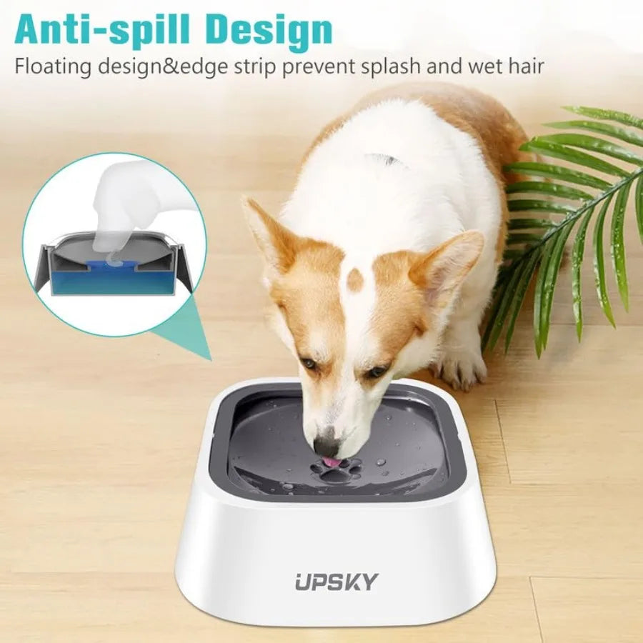 Spill Pet Water Bowl Slow Water Feeder 35oz Feeder Bowl for Dogs and Cats Stainless Steel Gray Leak-Proof Design