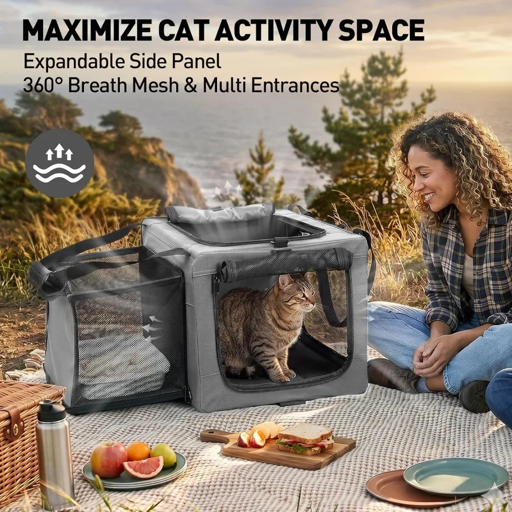 17in Expandable Wheeled Pet Carrier with Breathable Mesh for Cats and Small Dogs