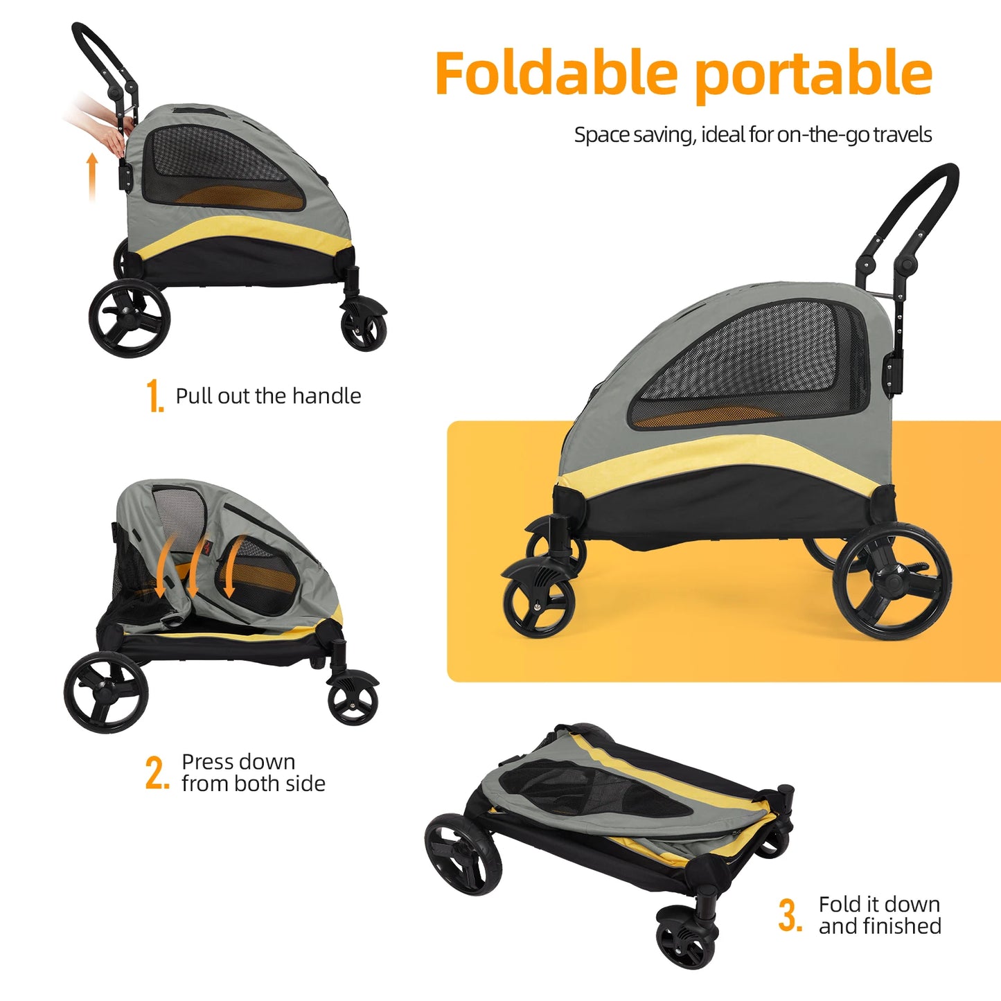 M-XL Dog Stroller Ultra-large 4 Wheels Pet Jogger Wagon Foldable Cart Travel Trolley Outdoor Animal Carrier Load Up To 55kg