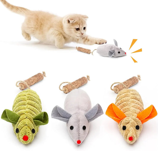 3pcs Squeak Mice Cat Toys: Catnip & Silvervine Interactive Play for Indoor Kittens, Dental Chew Exercise Toy