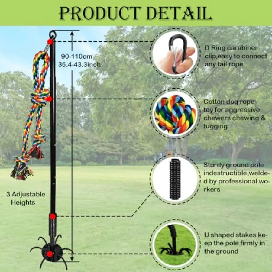Tether Tug Toy for Dogs, Outdoor Interactive Play Equipment with 2 Ropes Adjustment Height Upgraded Spring Pole, Tug of War for