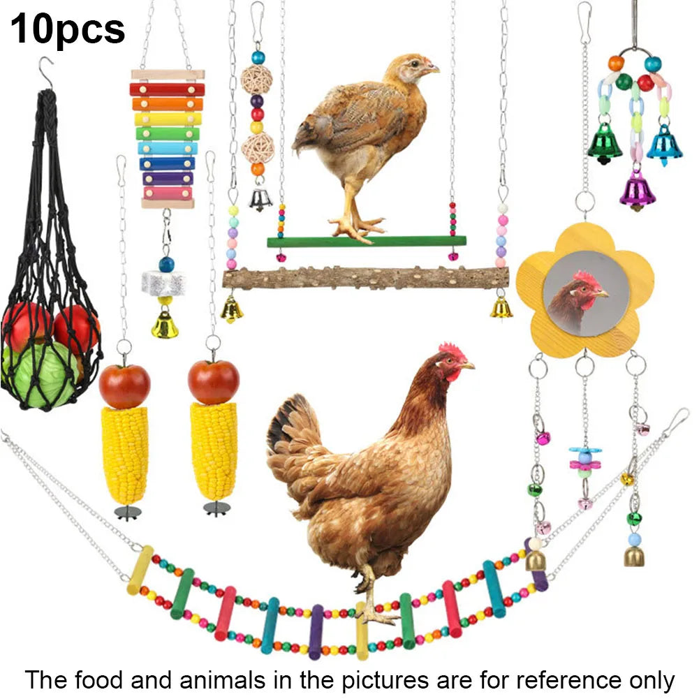 10PCS Bird Toys Set Small Parrot Hanging Hammock Bird Perch Stand Parrot Toy for Budgerigar Parakeet Conure Cockatiel Mynah