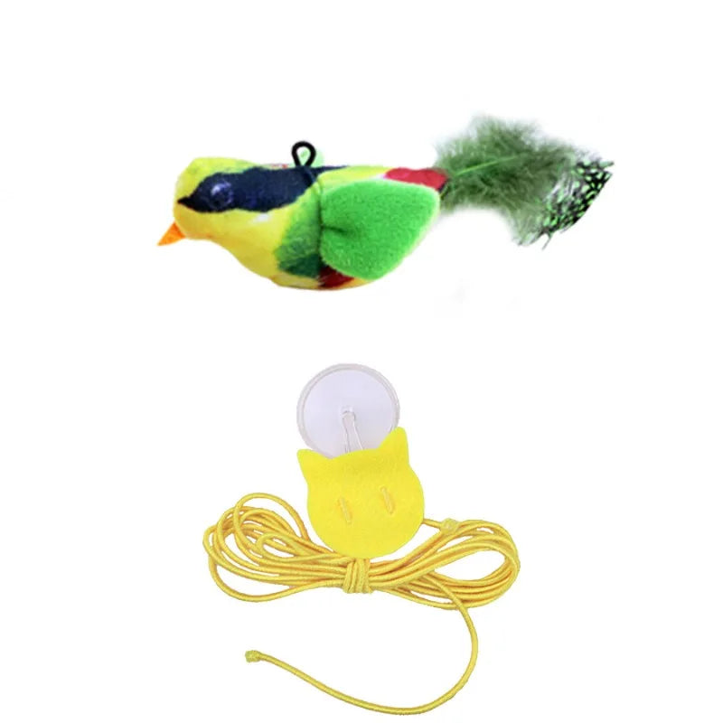 Interactive Touch-Activated Flapping Bird Cat Toy Plush Sparrow Kicking Toy with Realistic Chirping Sound, Suitable for Exercise