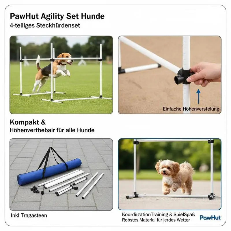 4 Pieces Dog Agility Training Equipment, Adjustable Height Jumps Hurdle with Carrying Bag for Outdoor, White