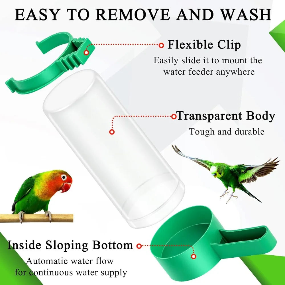 4 Pieces Plastic Bird Water Feeder Drinker Clip for Parrots Budgie Cockatiel Lovebirds Cage