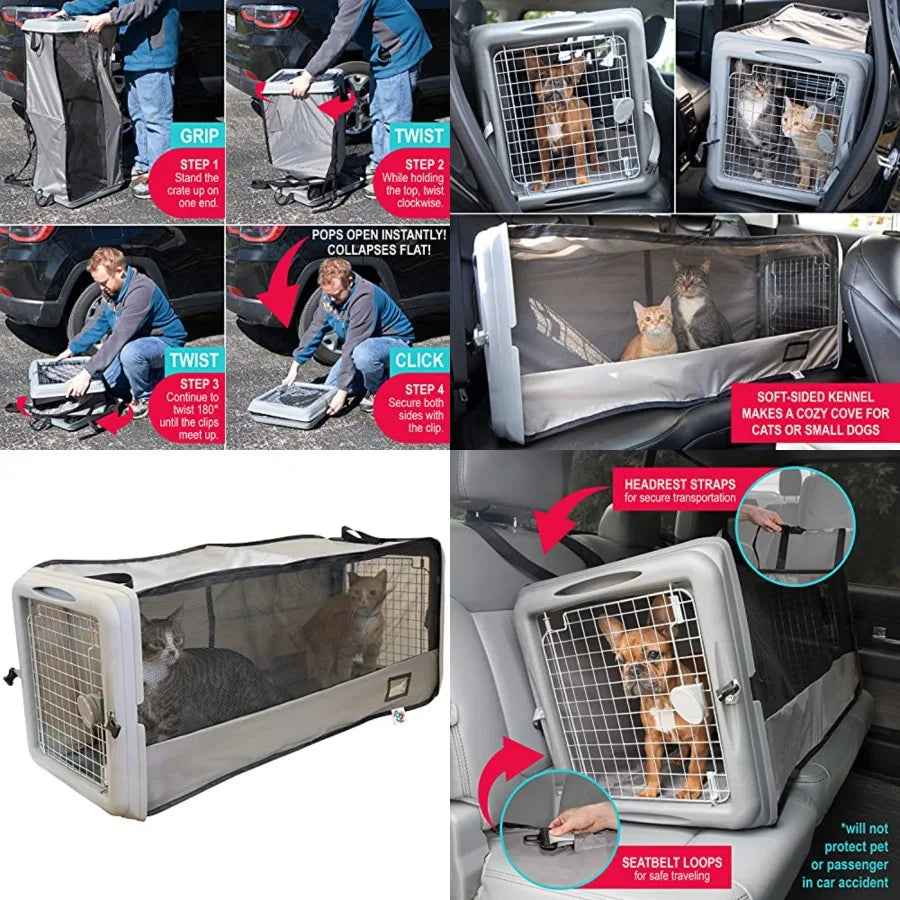 SPORT PET Large Pop Open Kennel, Portable Cat Cage Kennel, Waterproof Pet bed, Travel Litter Collection