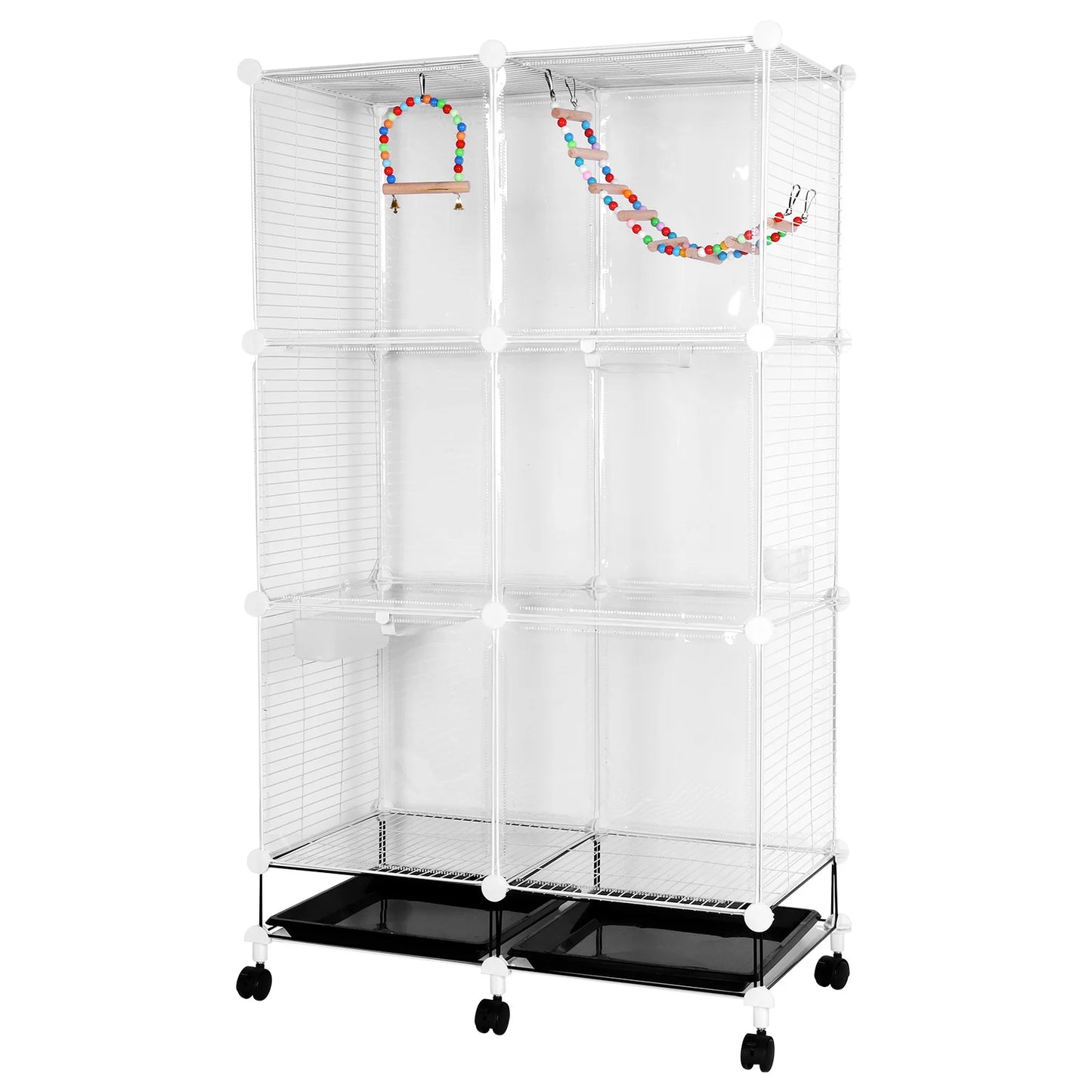 Big Flight Bird Cage Parrot Cage with Rolling Stand & Wheels & Stand Tray Swing Ladder Wide Birdcage for Cockatiels Conure