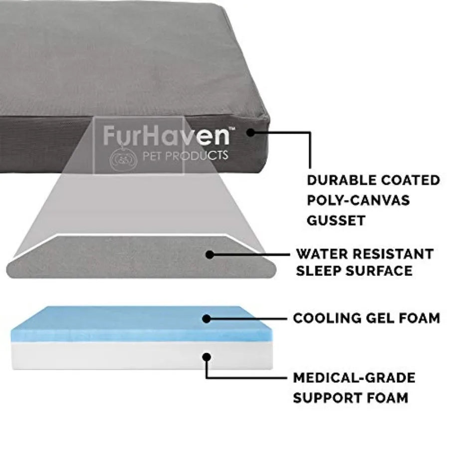 Water-Resistant Cooling Gel Dog Bed for Large Dogs w/ Removable Washable Cover For Dogs Up to 125 lbs - Indoor/Outdoor Logo Pri