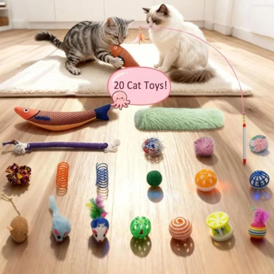 Cat Tunnel Bed with 20 Cat Toys Collapsible Play Tunnel for Indoor Cats Kitten Toys for Indoor Kittens Octopus Shaped