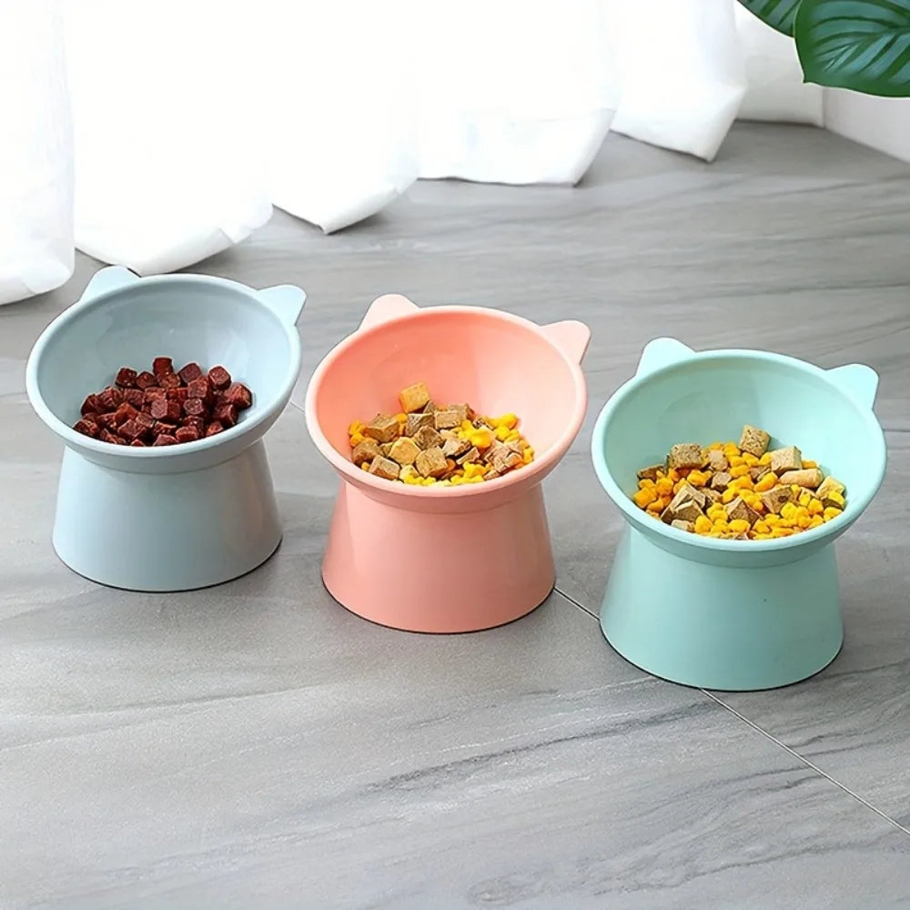 Elevated Cat Bowls Set with Cat-Ear Shape, Raised Heavy-Duty Feeder with Anti-Slip Base & Comfort Neck Design for Indoor Cats