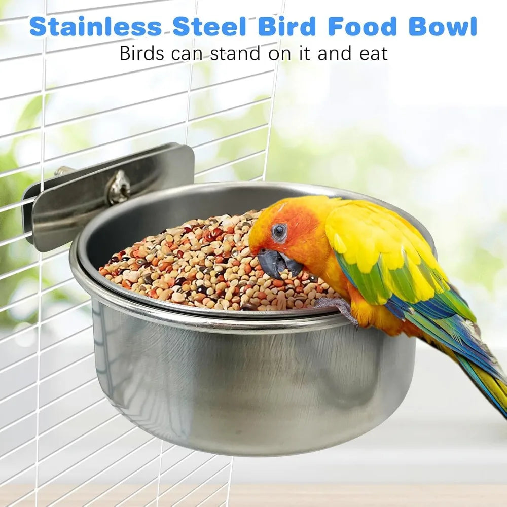 Bird Cage Feeder Cups 2PCS Parrot Food Water Bowl Holder Clamp for Budgie Cockatiel Conure Lovebird African Grey Chinchilla Pet Bird Supplies