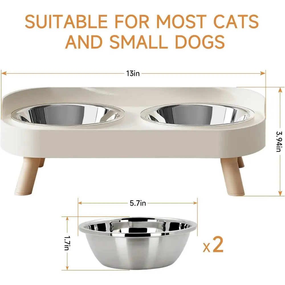 Elevated Cat Bowl, Raised Food and Water Bowl Set for Indoor Cats, Anti-Spill with 2 Stainless Steel Pet Food Bowls for Cats and
