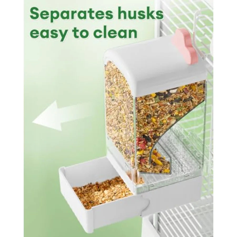 80% bird keepers switch to this automatic cage bird feeder! Anti-spill, no cleaning needed, large capacity pull-out grain storage, universal for parakeets, no installation required