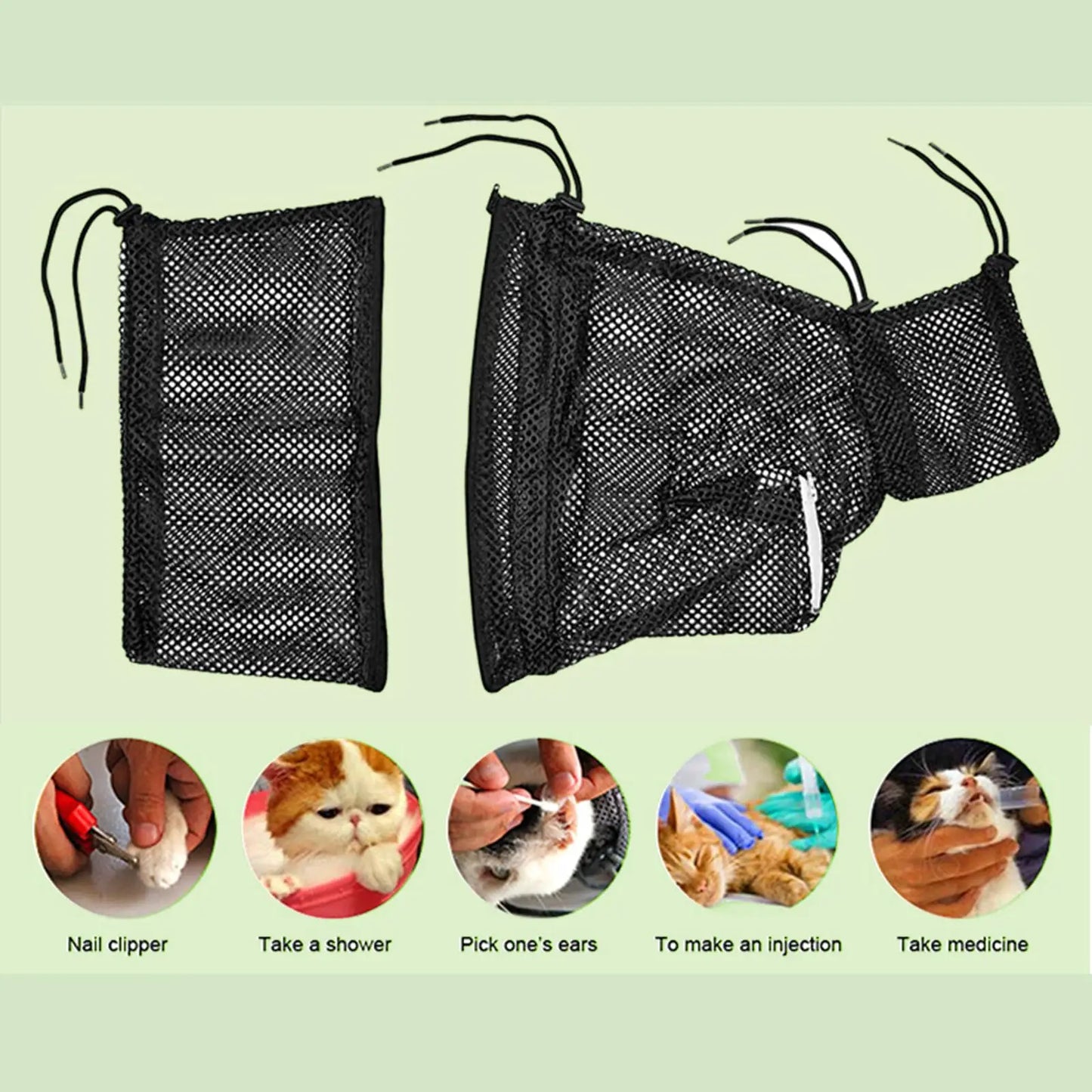 Cat Bathing Mesh Bag Anti Scratch Anti Bite Soft Durable for Cats & Dogs Restraint Grooming Nail Trimming Washing