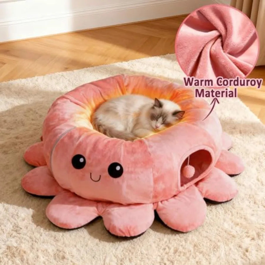 Cat Tunnel Bed with 20 Cat Toys Collapsible Play Tunnel for Indoor Cats Kitten Toys for Indoor Kittens Octopus Shaped