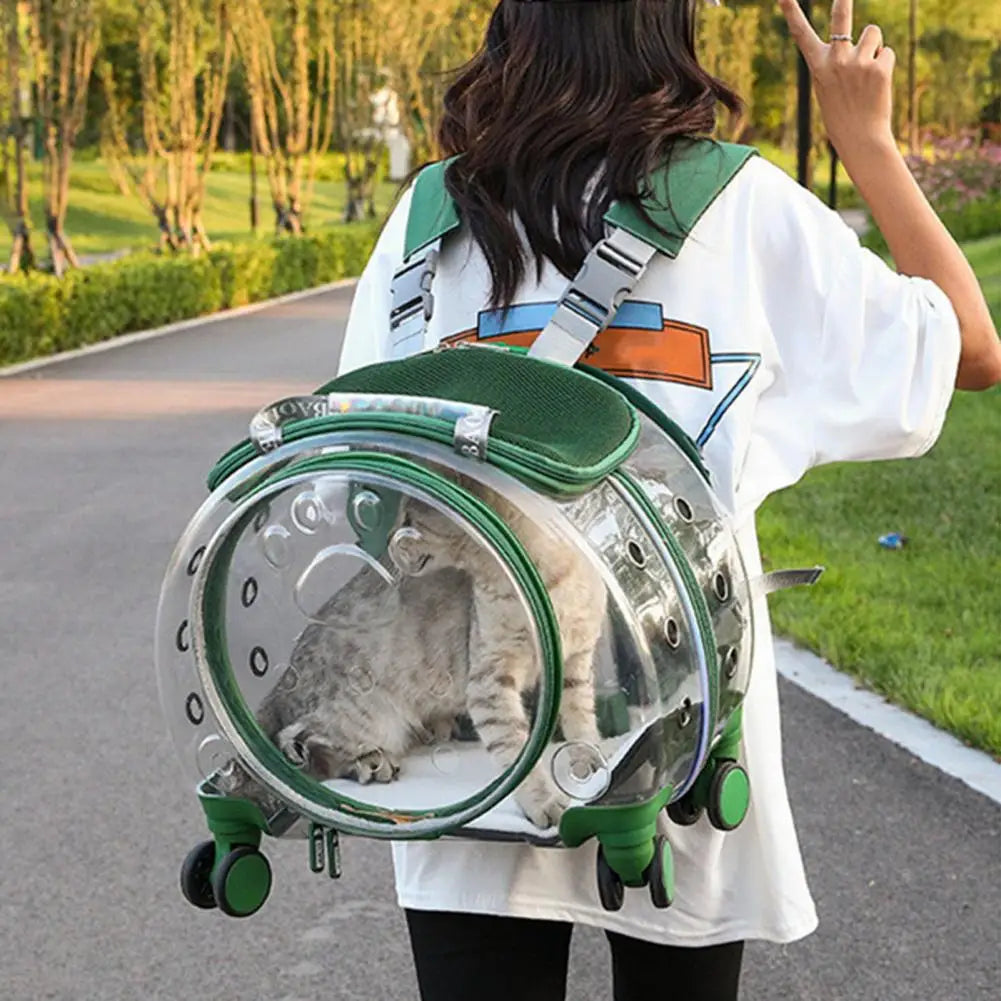 Pet Trolley Case Clear Ventilation Holes Silent Wheels Convenient Portable Cats Dogs Backpack