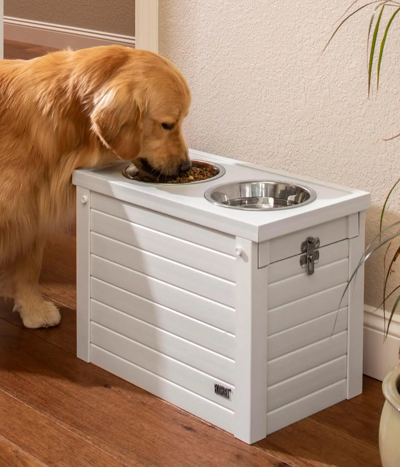 Elevated Dog Feeder with 2 Stainless Steel Bowls and Sliding Lid Storage Bin for Taller Dogs