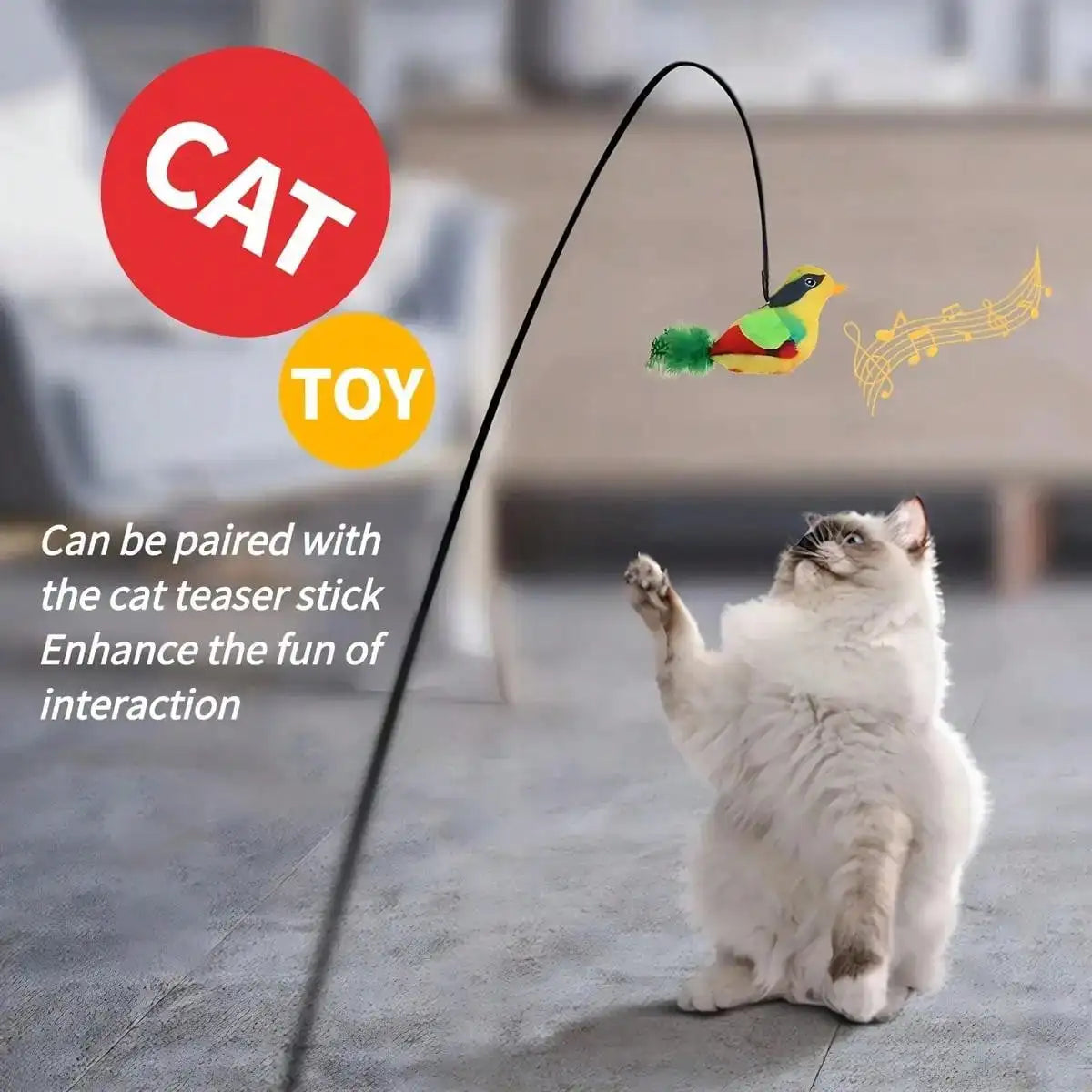 Interactive Cat Toy With Realistic Bird Sounds - No Battery Required, Hanging And Detachable Plaything Hot lifelike Bird Vivid Cat Toys Pet Catnip Simulation Molding Cat Teaser with Feather Soft Plush Fabric Toys for Kitten