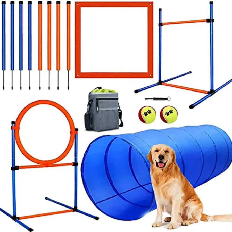 Dog Agility Training Equipment, 60-piece Dog Obstacle Course Training Starter Kit Pet Outdoor Game with Tunnel, Agility Hurdle,