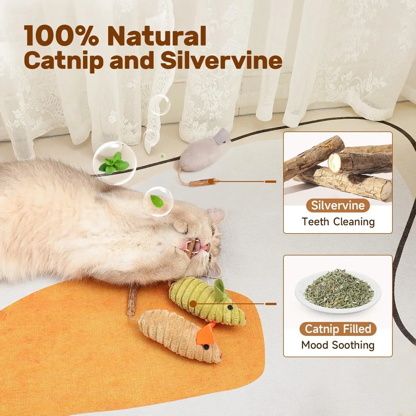 3pcs Squeak Mice Cat Toys: Catnip & Silvervine Interactive Play for Indoor Kittens, Dental Chew Exercise Toy