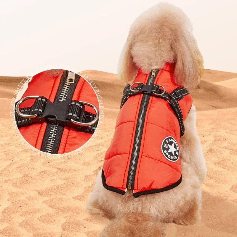 Winter Dog Clothes with Harness Waterproof Warm Pet Dog Cotton Jacket for Small Large Dogs Puppy Clothing French-Bulldog Coat