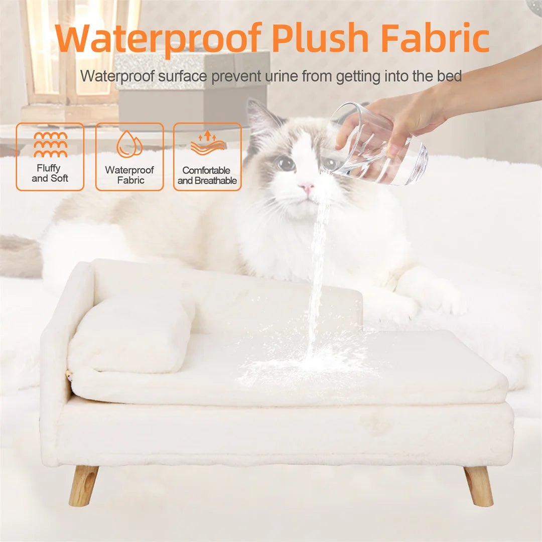L-Shape Dog Sofa Bed Cat Cushion Stool Warm Nesting Couch with Rubber Wooden Legs Soft Comfortable Pet Furniture