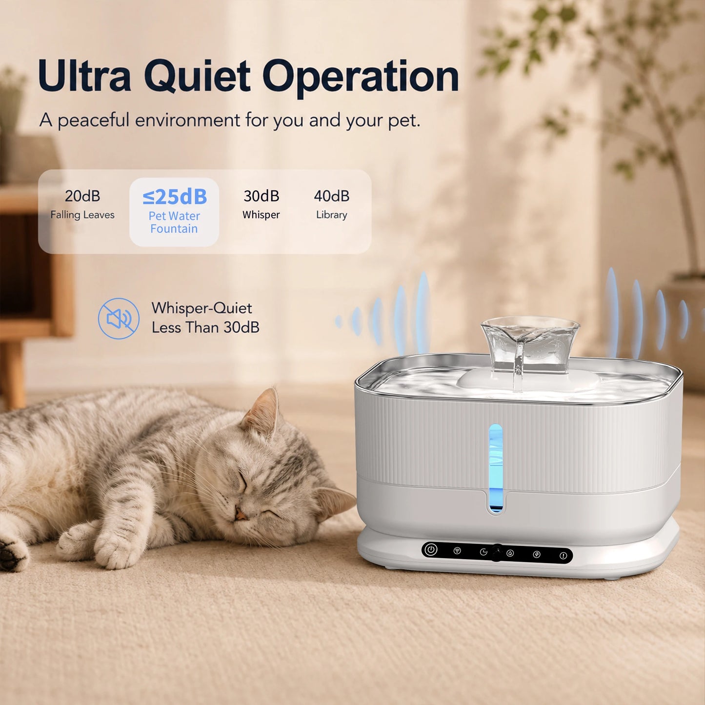 Cordless Cat Water Fountain 3.5L 8000mAh Rechargeable Wireless Pet Water Dispenser Separate Water & Electricity Safe Automatic Circulating Drinking Fountain for Cats Small Dogs
