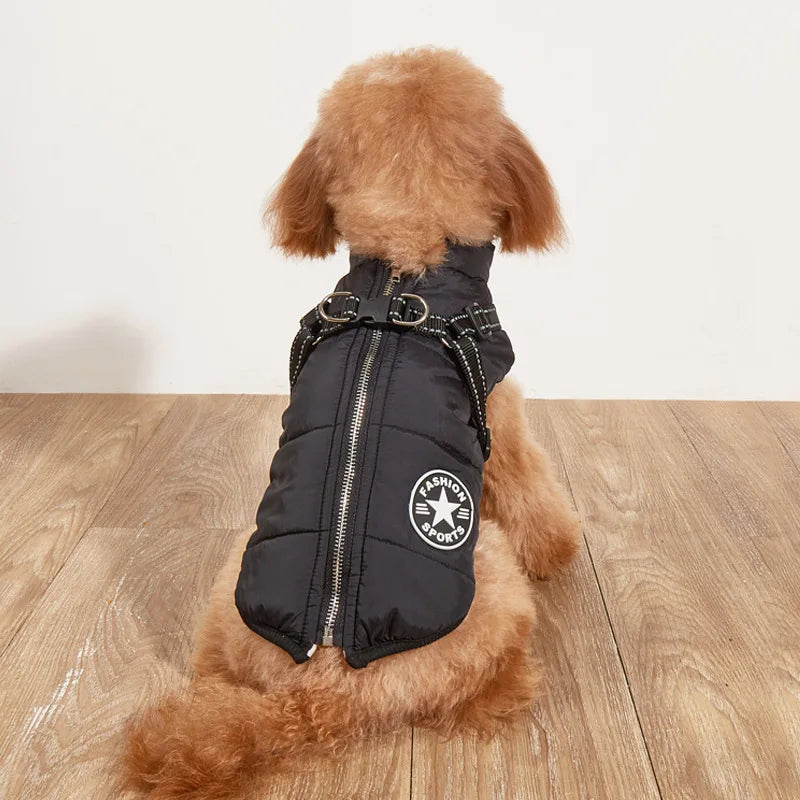 Winter Dog Clothes with Harness Waterproof Warm Pet Dog Cotton Jacket for Small Large Dogs Puppy Clothing French-Bulldog Coat