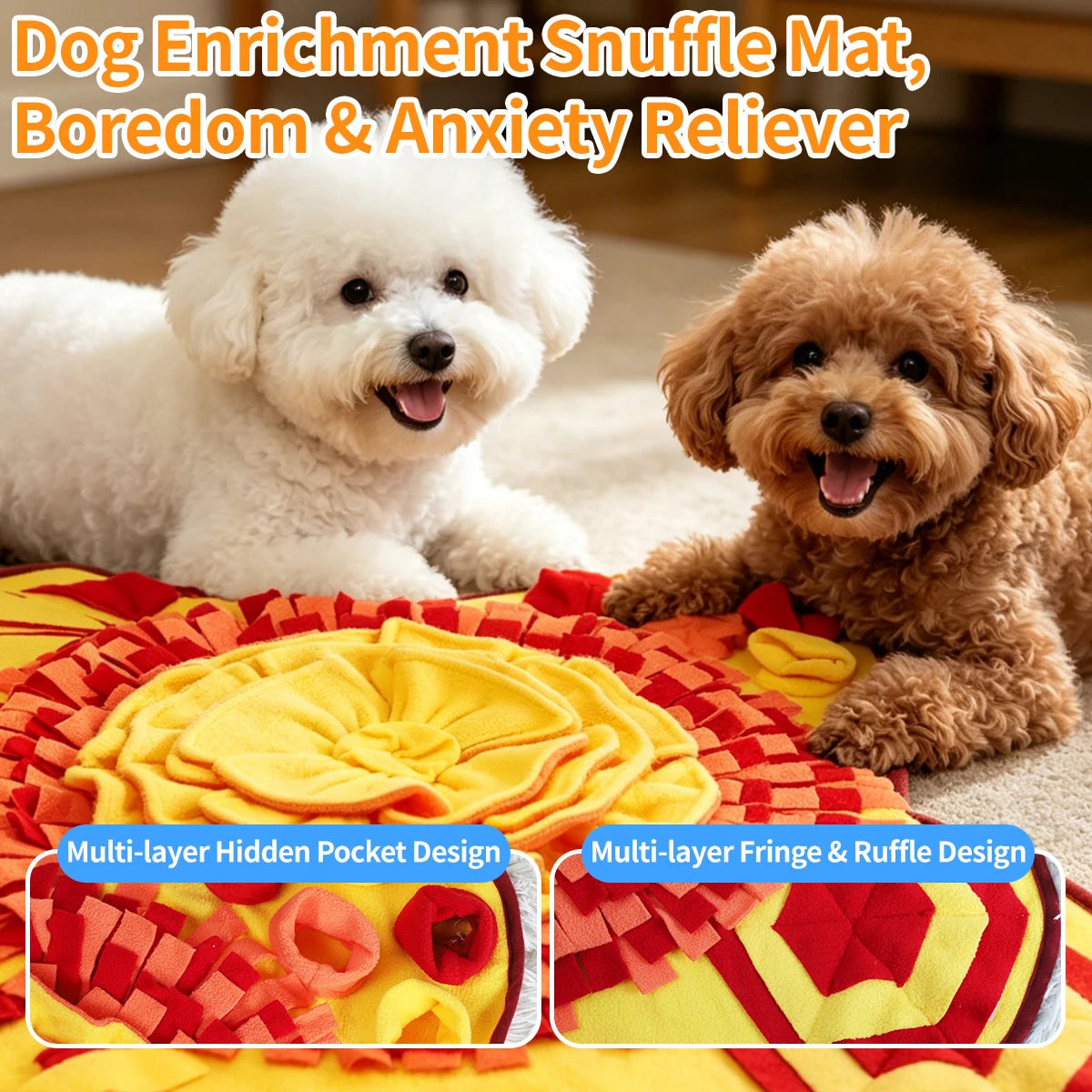 Pet sniffing mat - Dog intelligence food hiding and slow eating training mat - Washable, resistant to chewing, tear-resistant household sniffing blanket - Cat and dog stress-relieving interactive toy - Energy-consuming pet fo