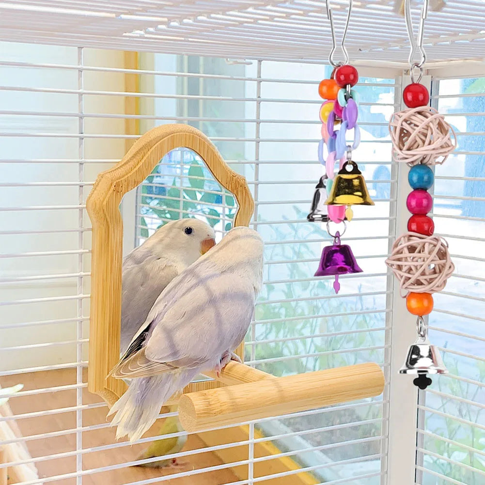 10PCS Bird Toys Set Small Parrot Hanging Hammock Bird Perch Stand Parrot Toy for Budgerigar Parakeet Conure Cockatiel Mynah