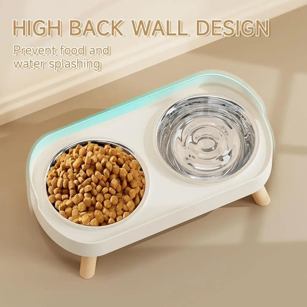 Elevated Cat Bowl, Raised Food and Water Bowl Set for Indoor Cats, Anti-Spill with 2 Stainless Steel Pet Food Bowls for Cats and