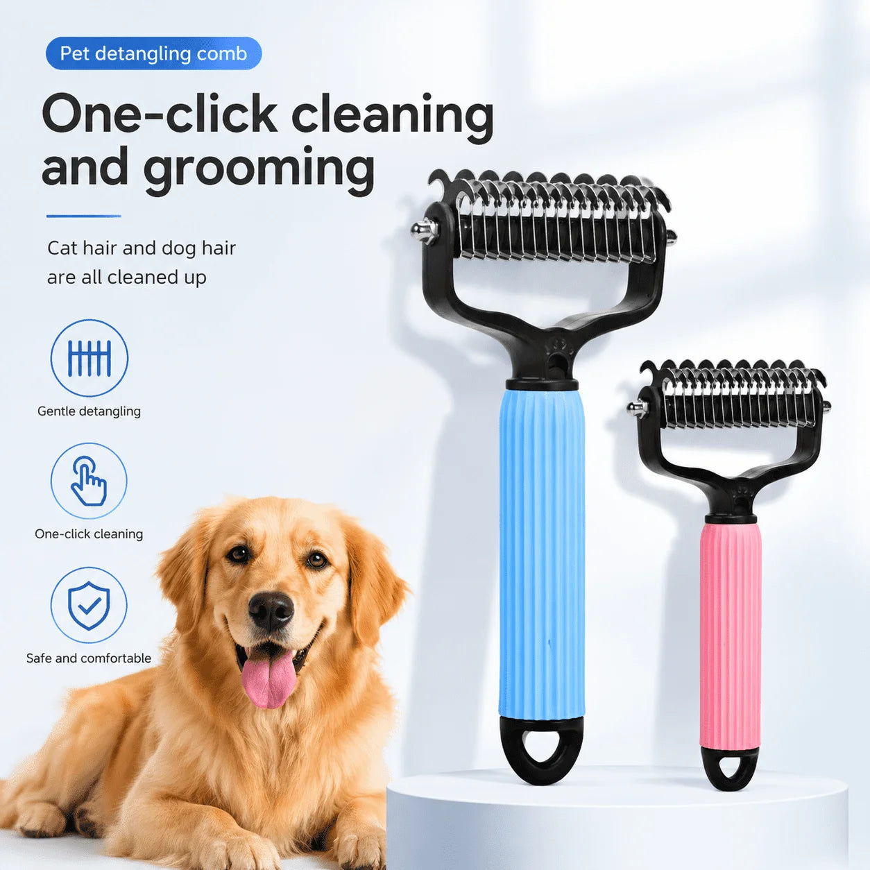 Pet Grooming Tool, Universal Detangling Comb for Dogs, Stainless Steel Double-Sided Design, Effective Shedding Removal & Matted Hair Tamer, Practical Daily Dog Coat Maintenance Supplies.