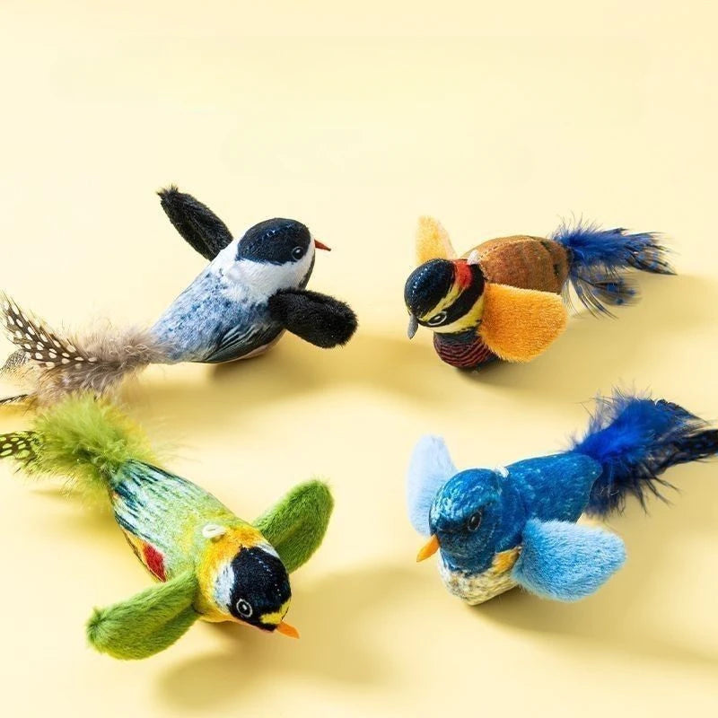 Wall Hanging Sound Sensing Realistic Bird Plush Catnip Toy Interactive Kitten Chasing Teaser Indoor Pet Entertainment Play Accessory