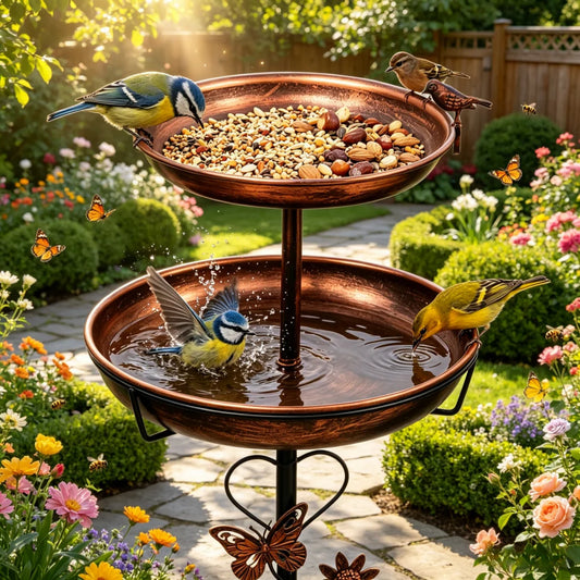 Outdoor Double-Layer Bird Feeder Birdbaths Bowl Freestanding Bird Bath Stand for Garden Yard Patio Decor with 5-Pronged Base