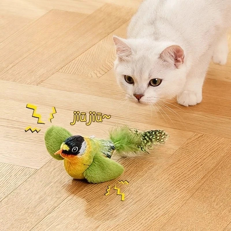 Interactive Touch-Activated Flapping Bird Cat Toy Plush Sparrow Kicking Toy with Realistic Chirping Sound, Suitable for Exercise