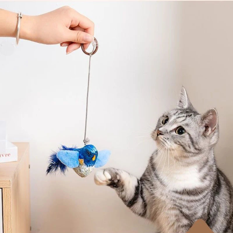 Wall Hanging Sound Sensing Realistic Bird Plush Catnip Toy Interactive Kitten Chasing Teaser Indoor Pet Entertainment Play Accessory
