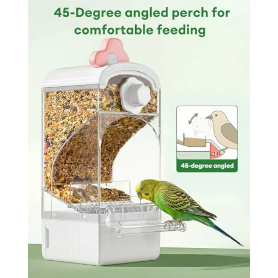 80% bird keepers switch to this automatic cage bird feeder! Anti-spill, no cleaning needed, large capacity pull-out grain storage, universal for parakeets, no installation required