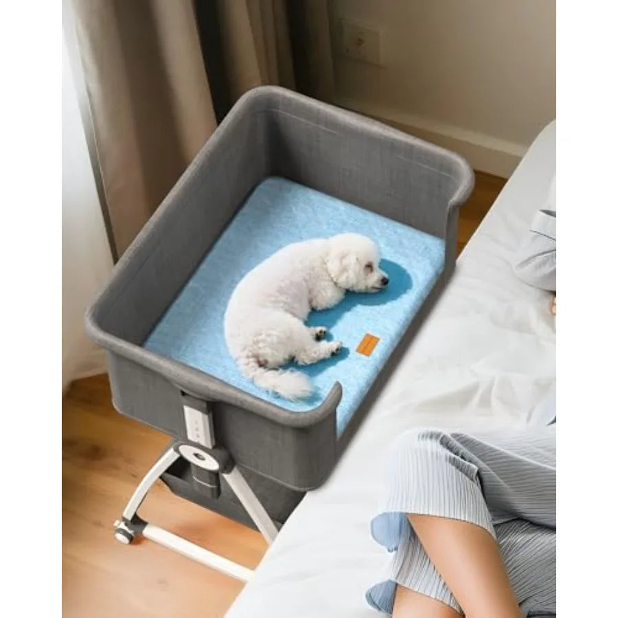 Bedside Dog Bed 6-Height Adjustable Elevated Cat Bed for Small Medium Puppy Cat Extension for Human Bed Pet Bassinet with Remov