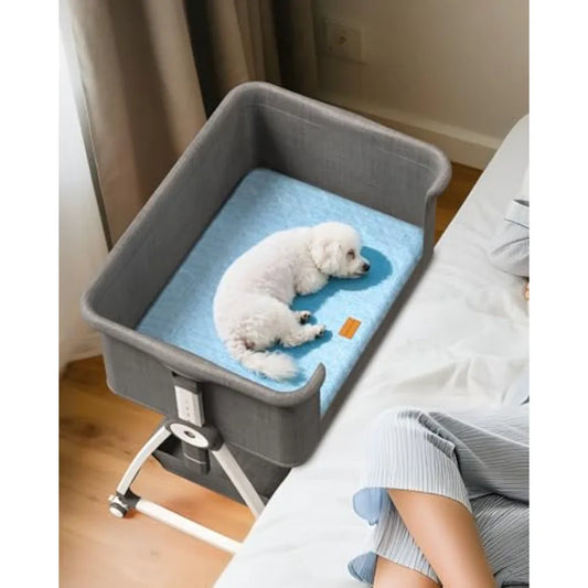 Bedside Dog Bed 6-Height Adjustable Elevated Cat Bed for Small Medium Puppy Cat Extension for Human Bed Pet Bassinet with Remov