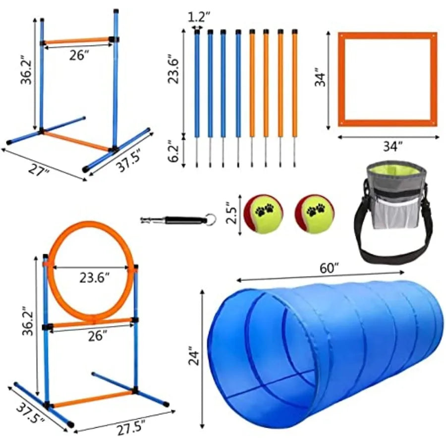 Dog Agility Training Equipment, 60-piece Dog Obstacle Course Training Starter Kit Pet Outdoor Game with Tunnel, Agility Hurdle,