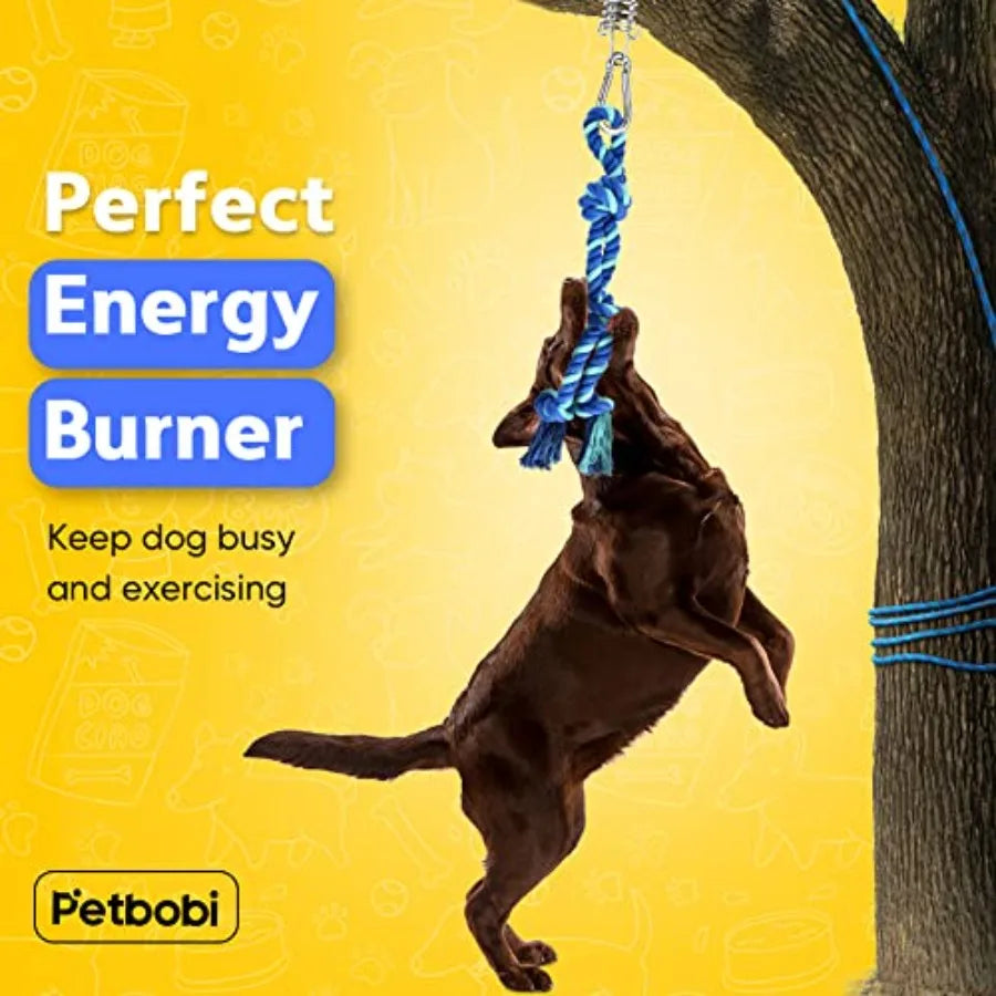 Dog Tree Tug Toy, Outdoor Hanging Spring Bungee Tether, Large Dog Durable 16ft nylon rope and steel coil hold 400lbs. Anchor on