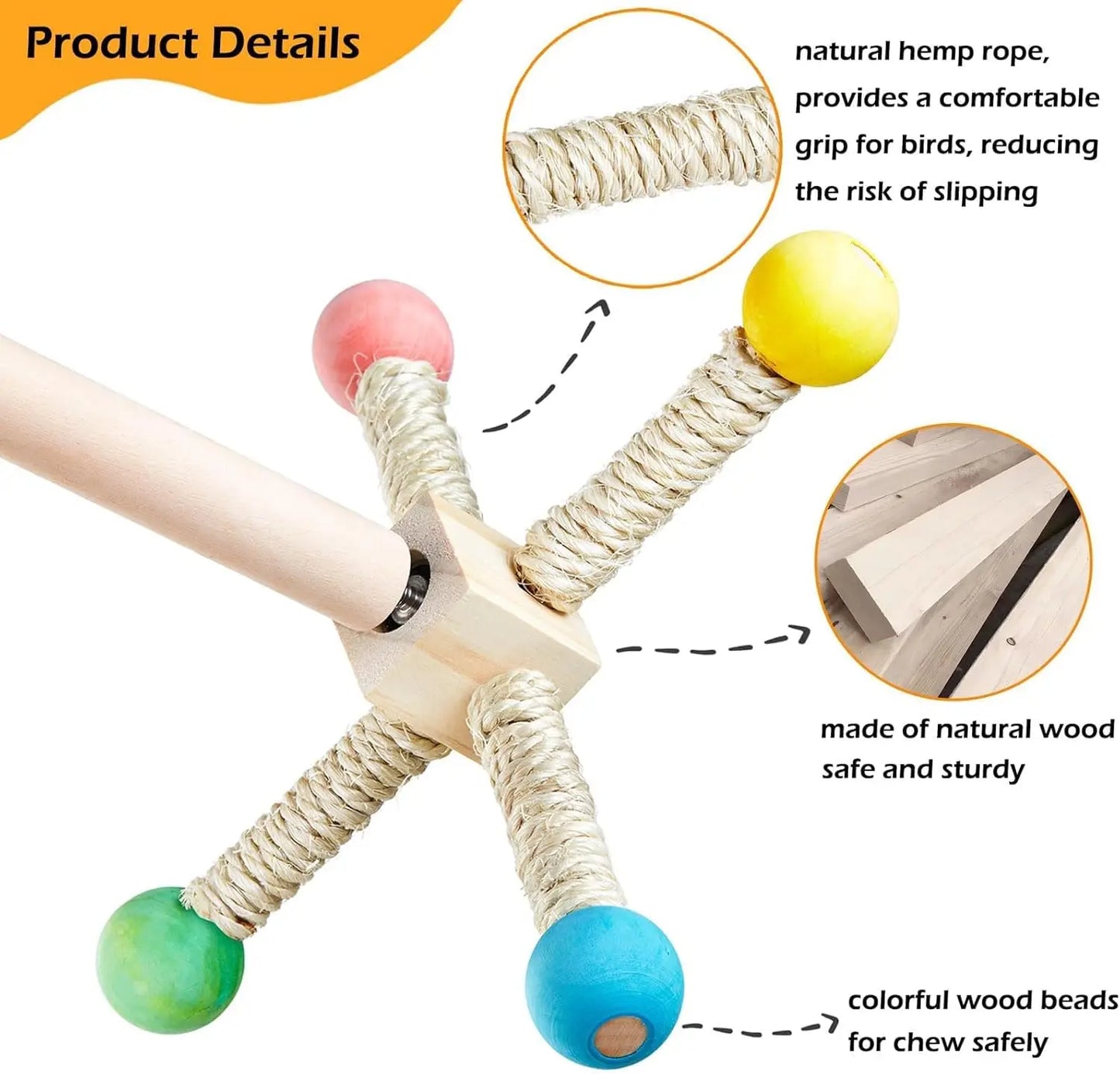 Bird perch toy with spinning wheel, wooden exercise, for budgies, parakeets, cockatiels, interactive enrichment, cage accessory