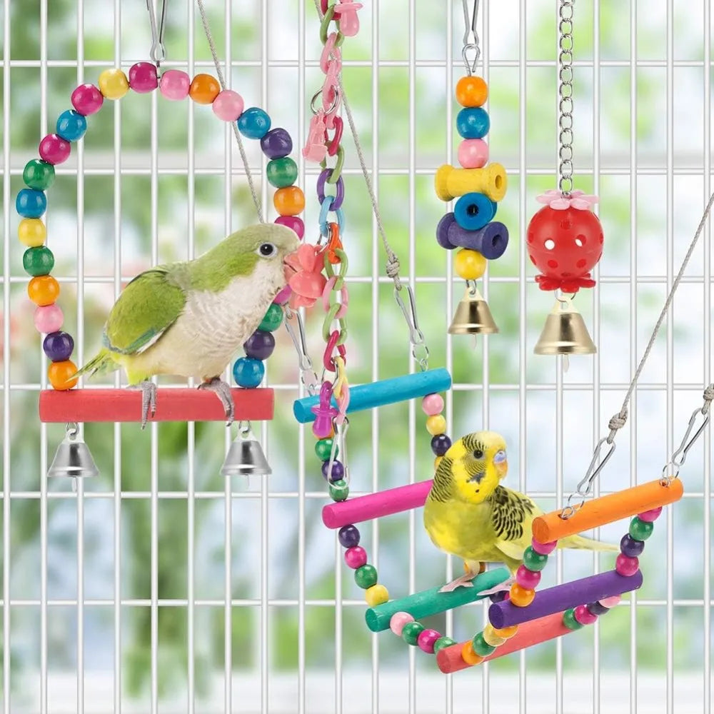 11 PCS Bird Toys for Parakeets, Wood Parrots Budgie Cage Accessories,Bird Perch Swings for Small Conure Cockatiel Toys