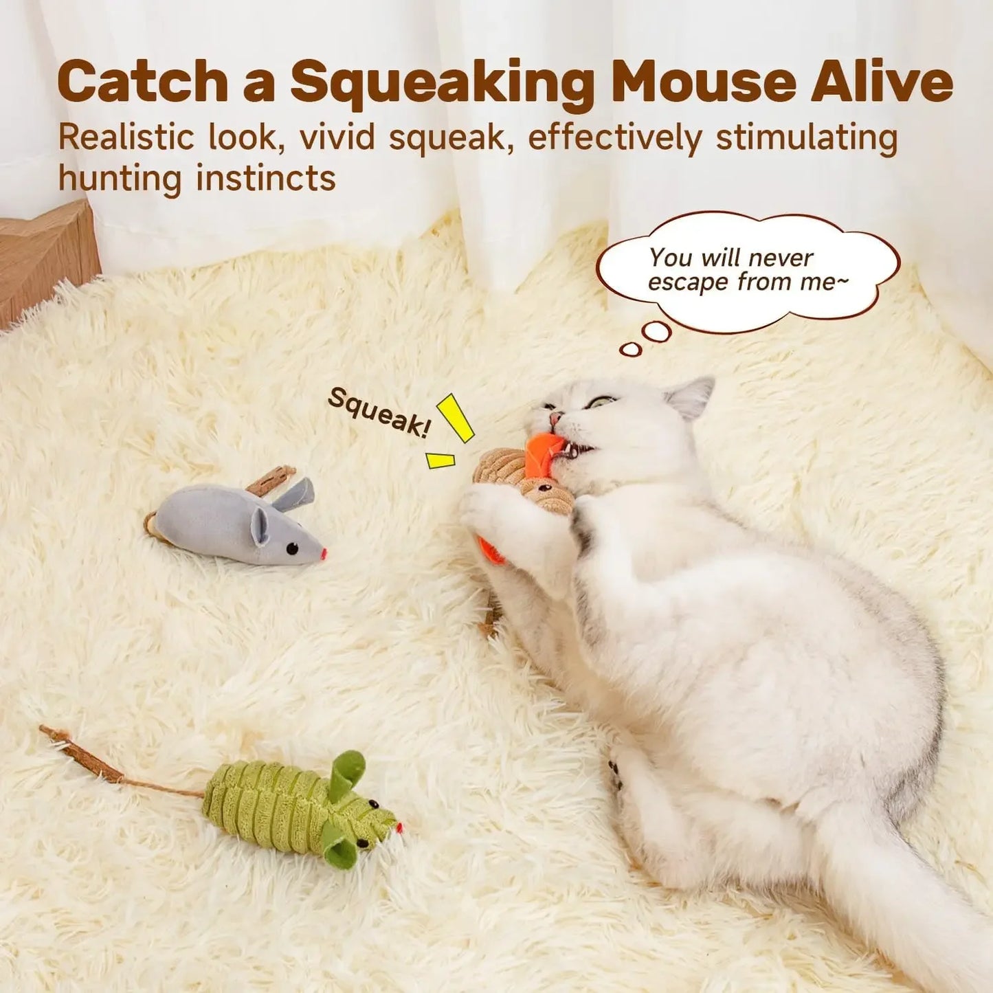 3pcs Squeak Mice Cat Toys: Catnip & Silvervine Interactive Play for Indoor Kittens, Dental Chew Exercise Toy